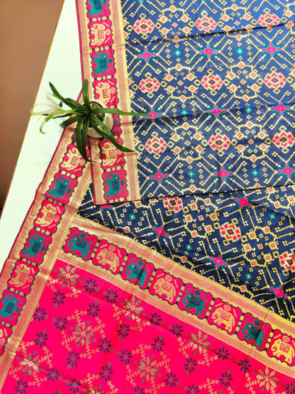 SOFT BANARASI PATOLA SAREE -  NAVY BLUE