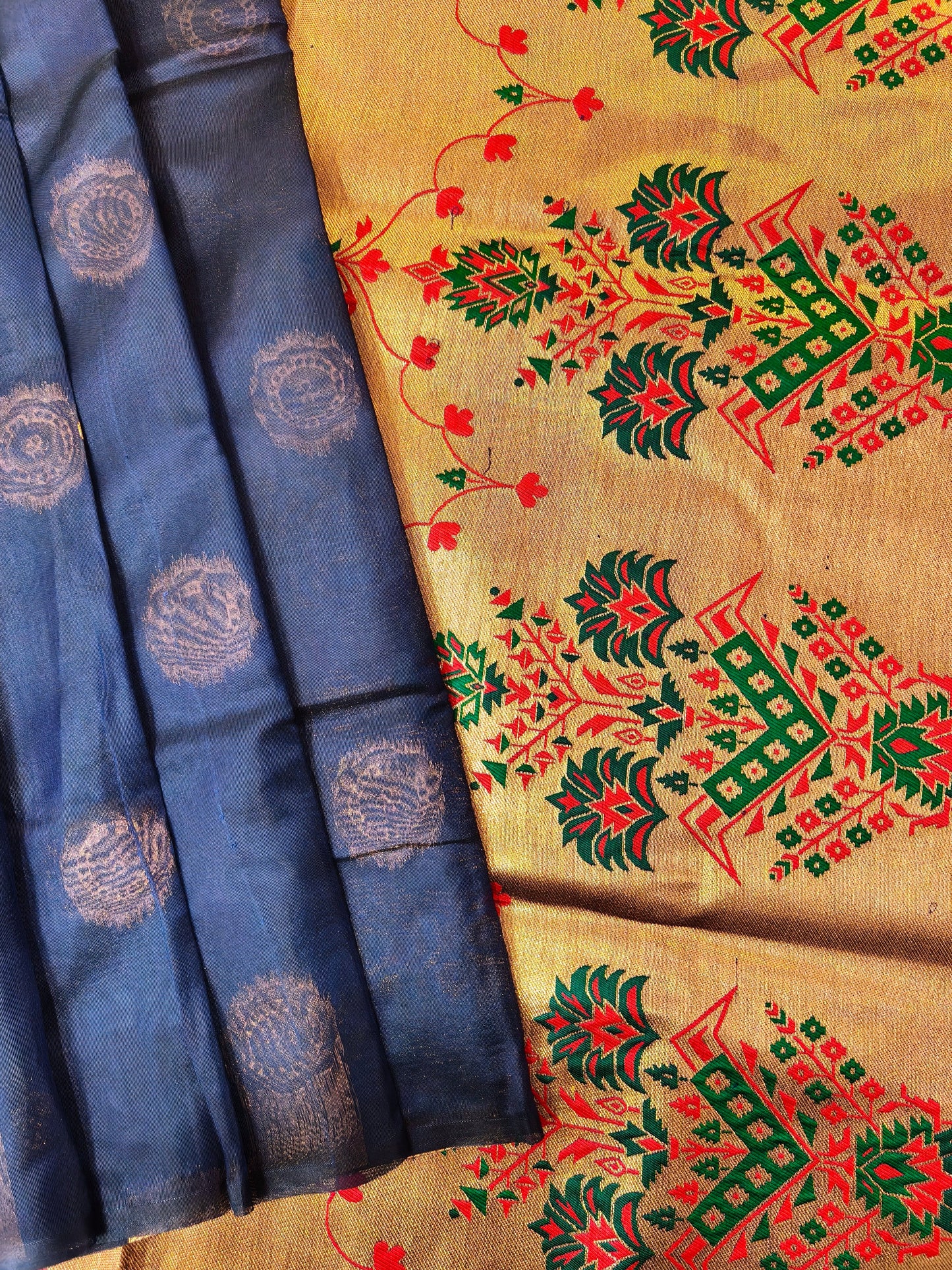 Maharashtrian Paithani Silk Saree - NAVY BLUE