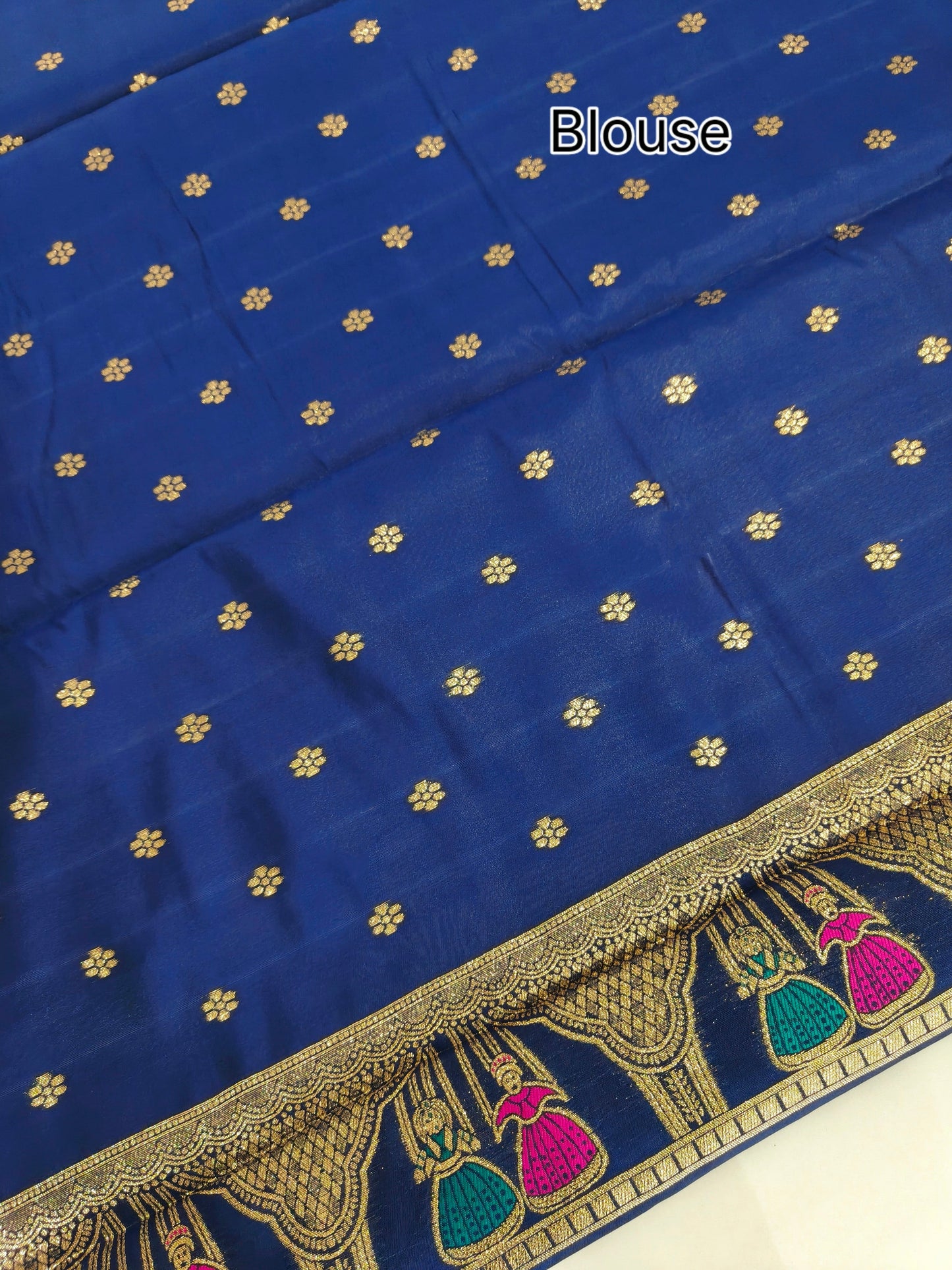SOFT BANARASI PASHMINA  SAREE WITH ZARI BORDER -  NAVY BLUE