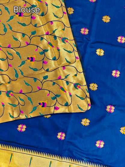 Banarasi Paithani With Bird & Floral Pallu - NAVY BLUE