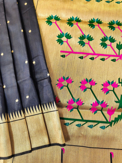 Banarasi Paithani Saree Design with Traditional Kalpavalli Pattern-NAVY BLUE