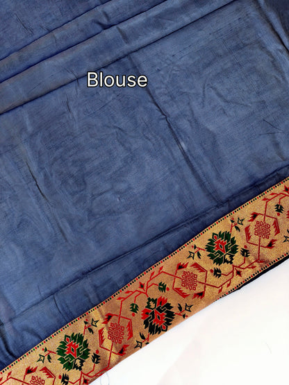 Maharashtrian Paithani Silk Saree - NAVY BLUE