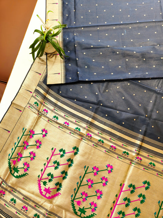 Banarasi Paithani Saree Design with Traditional Kalpavalli Pattern-NAVY BLUE