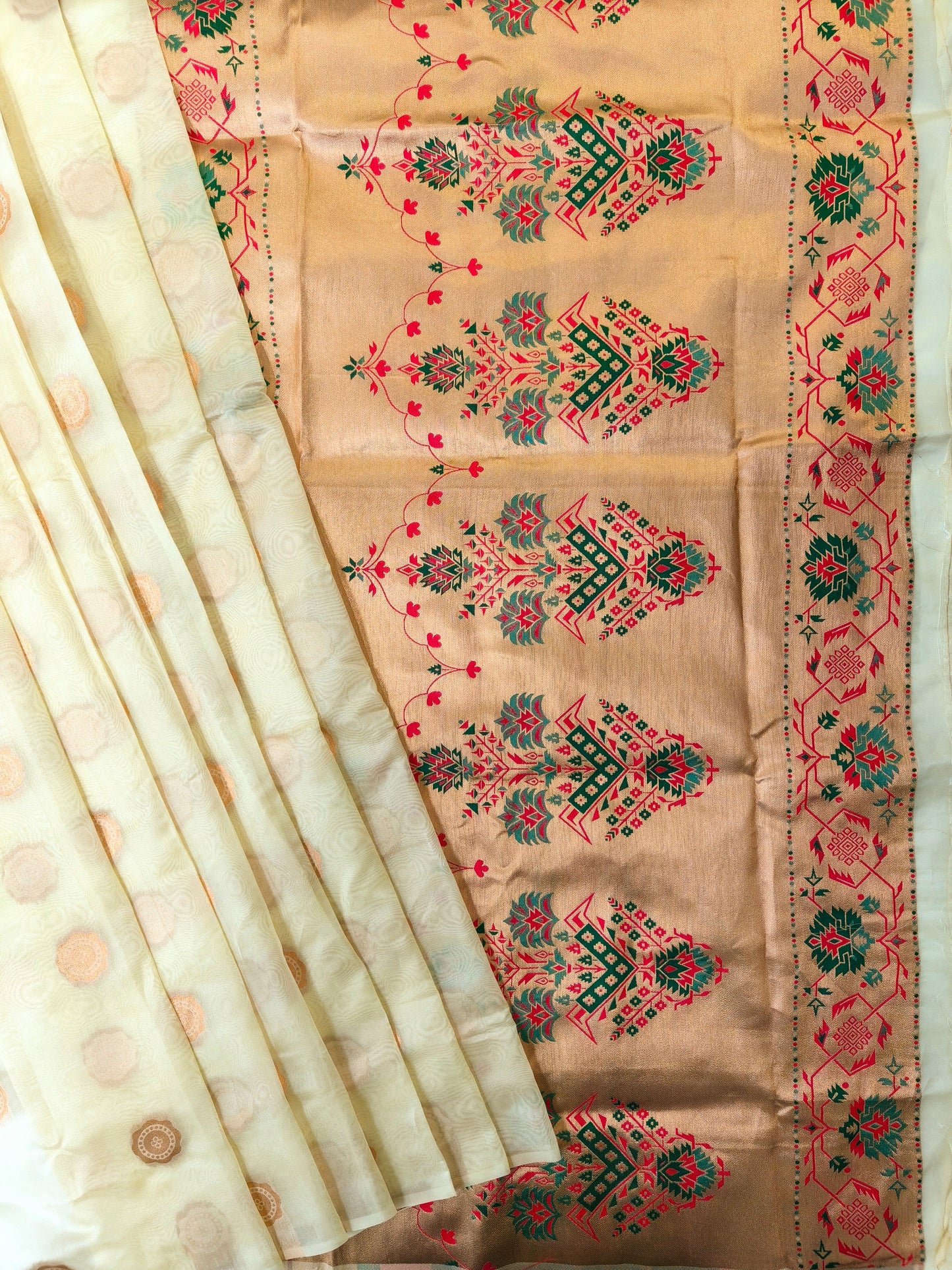 Maharashtrian Paithani Silk Saree - OFF WHITE