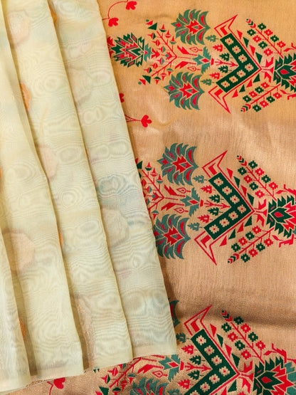 Maharashtrian Paithani Silk Saree - OFF WHITE