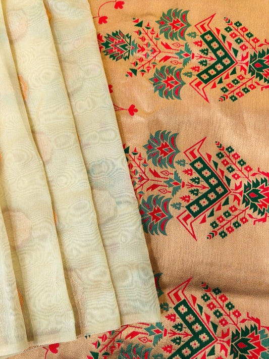 Maharashtrian Paithani Silk Saree - OFF WHITE
