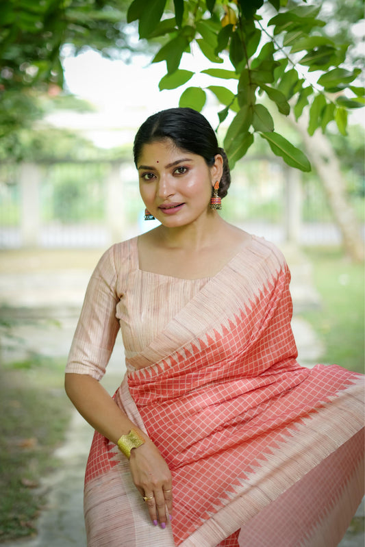 Aarita Authentic Ikkat Handloom Saree- ORANGE