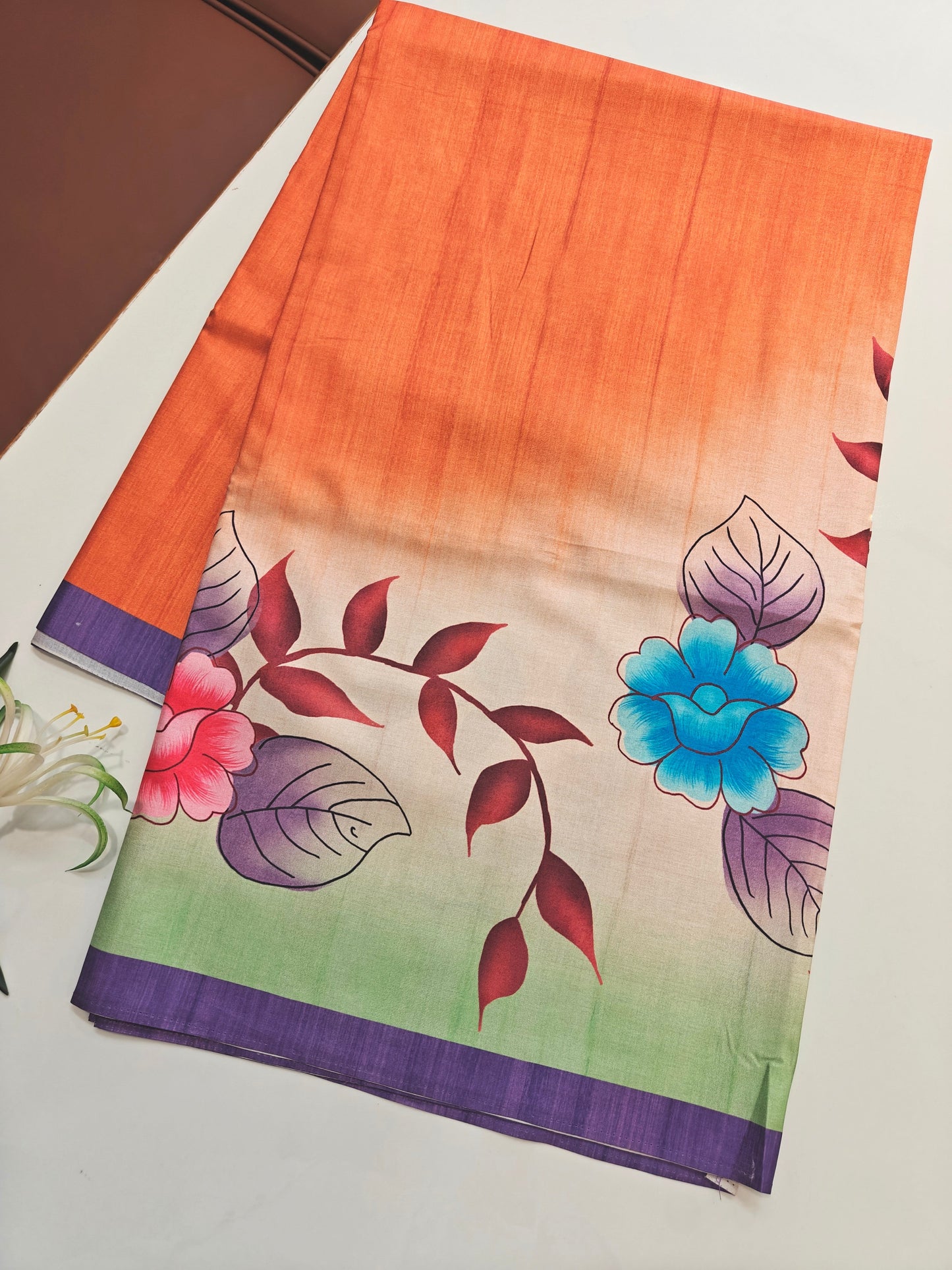 Modern Ethnic Saree with Floral Design -  ORANGE