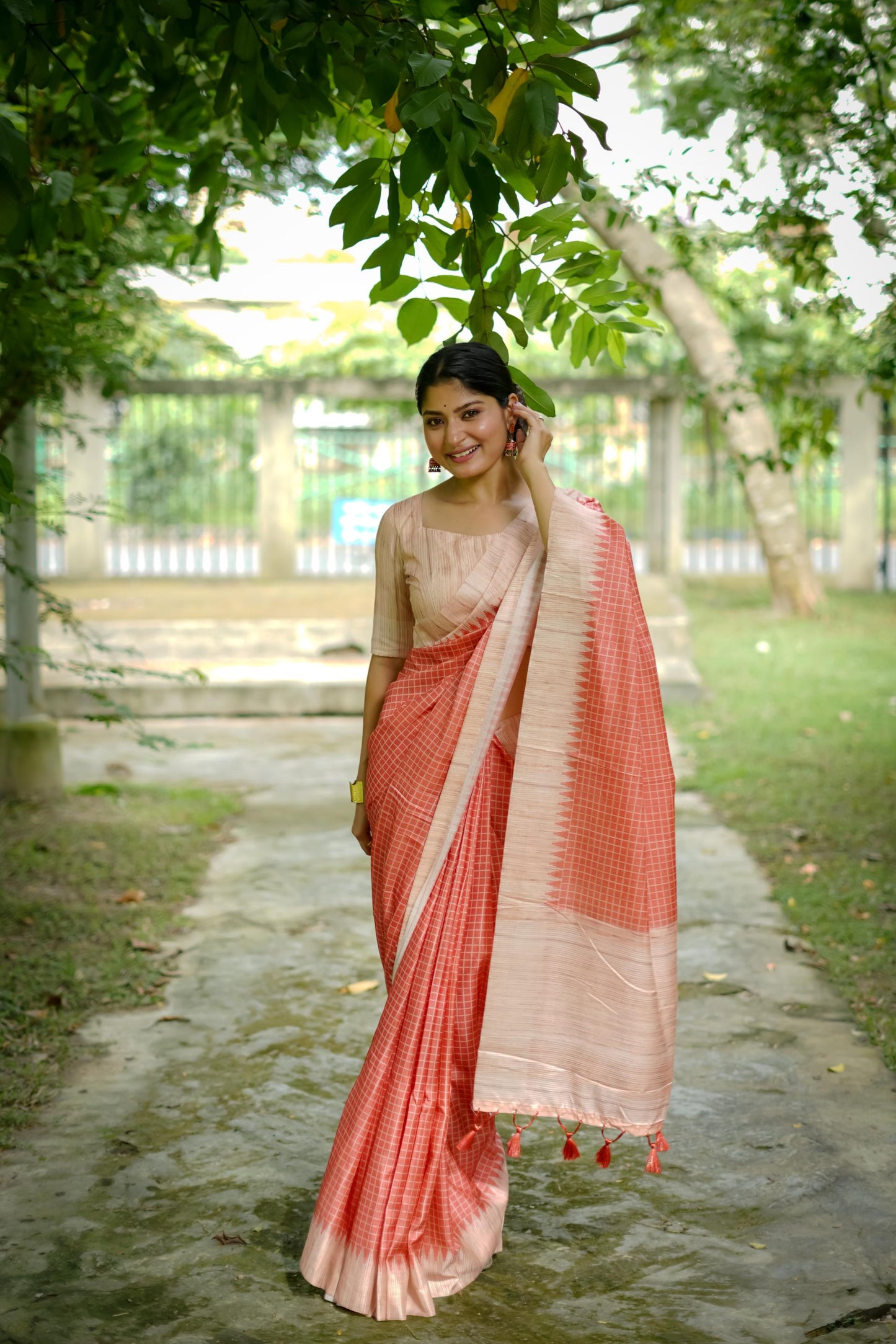Aarita Authentic Ikkat Handloom Saree- ORANGE