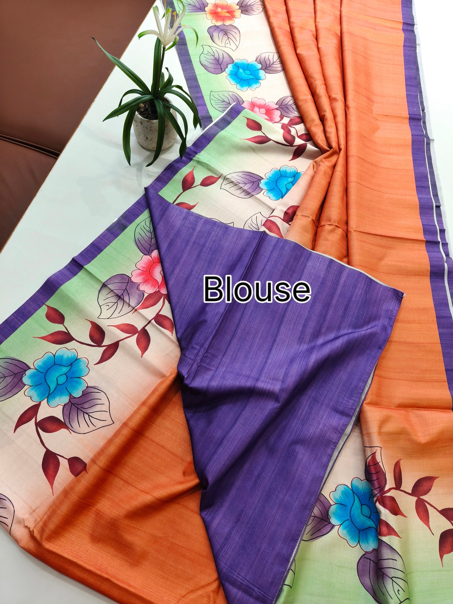 Modern Ethnic Saree with Floral Design -  ORANGE