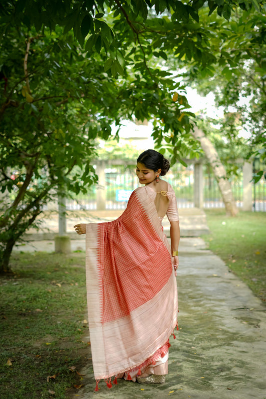 Aarita Authentic Ikkat Handloom Saree- ORANGE