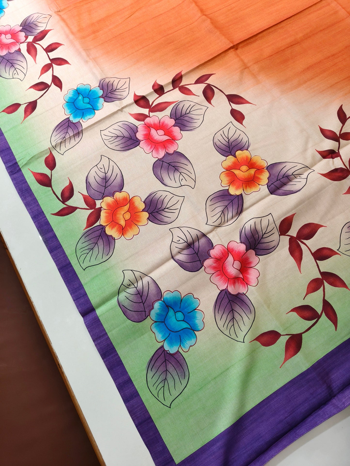 Modern Ethnic Saree with Floral Design -  ORANGE