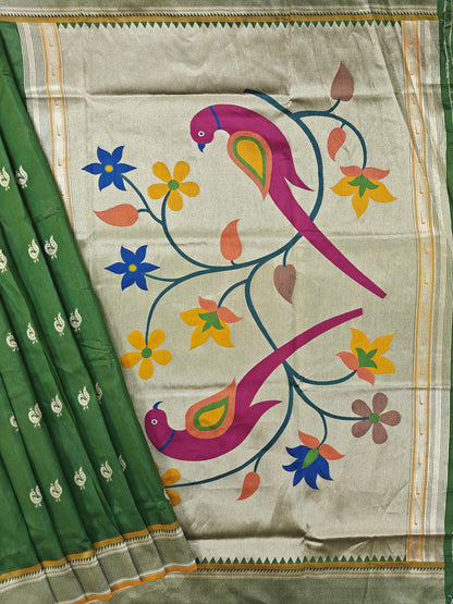 Heritage Hand-Weaving Silk Saree with Parrot Design- PERROT