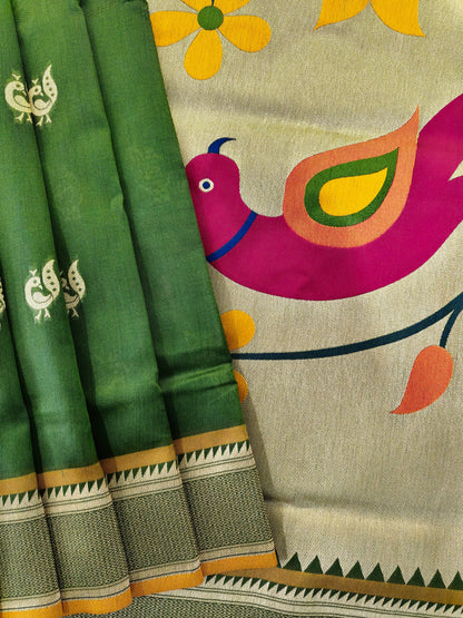 Heritage Hand-Weaving Silk Saree with Parrot Design- PERROT