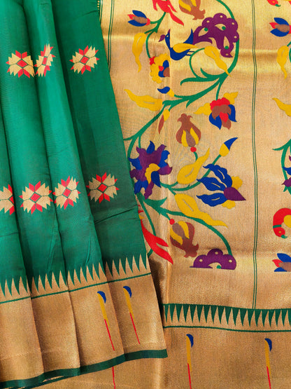 Banarasi Paithani With Bird & Floral Pallu - PERROT