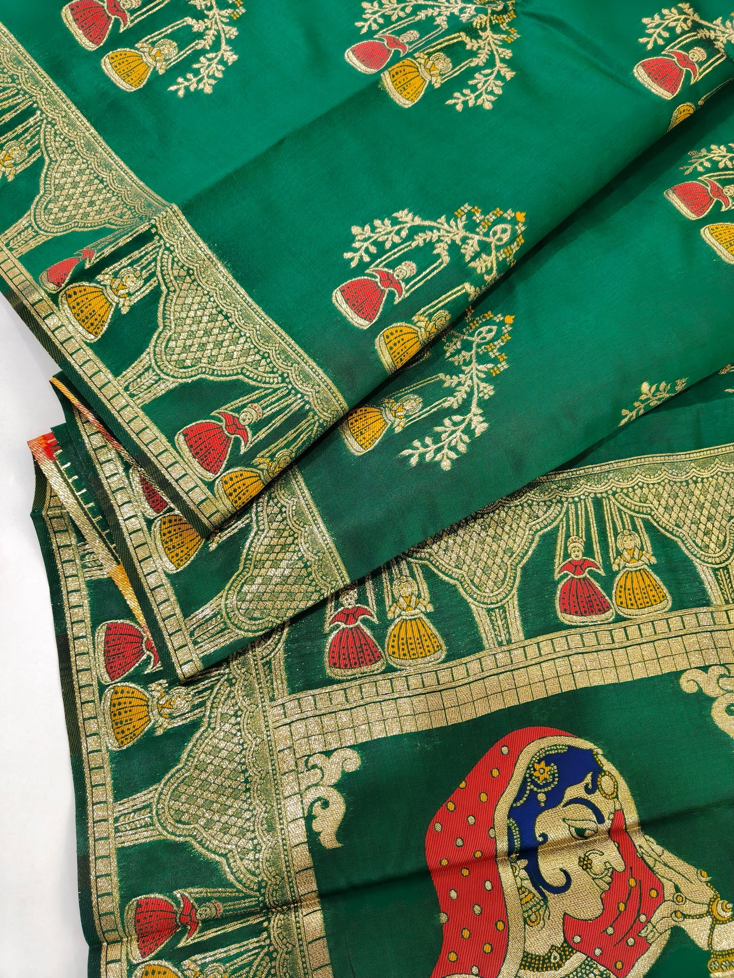 SOFT BANARASI PASHMINA  SAREE WITH ZARI BORDER -  PARROT