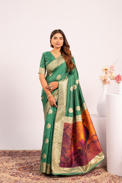 Handloom Banarasi Paithani Silk Saree with Artistic Peacock Pallu - PERROT