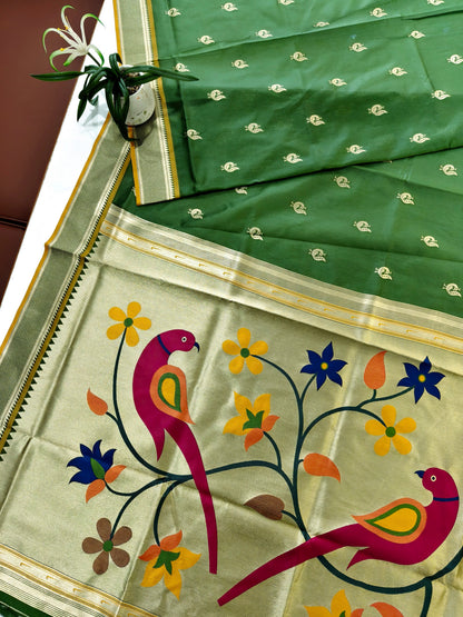 Heritage Hand-Weaving Silk Saree with Parrot Design- PERROT