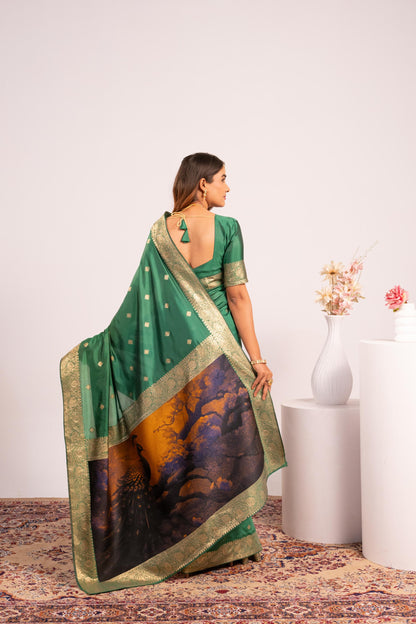 Traditional Paithani Saree with Zari Butti & Storytelling Pallu - PERROT
