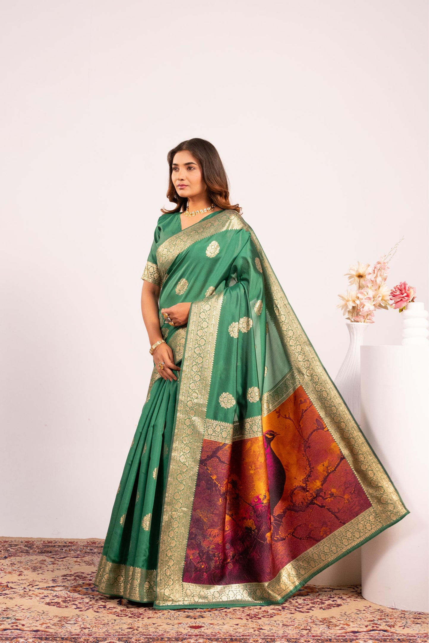 Handloom Banarasi Paithani Silk Saree with Artistic Peacock Pallu - PERROT