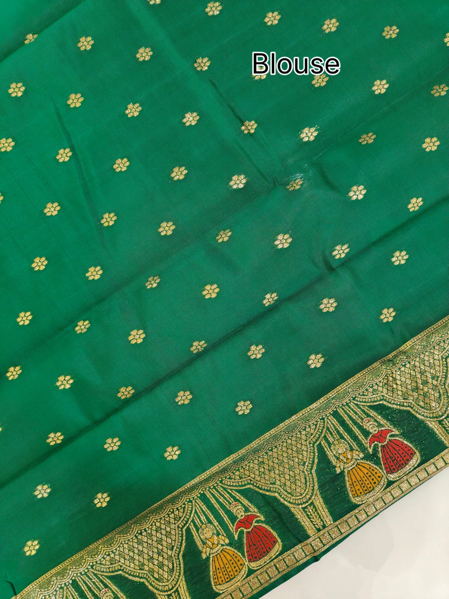 SOFT BANARASI PASHMINA  SAREE WITH ZARI BORDER -  PARROT