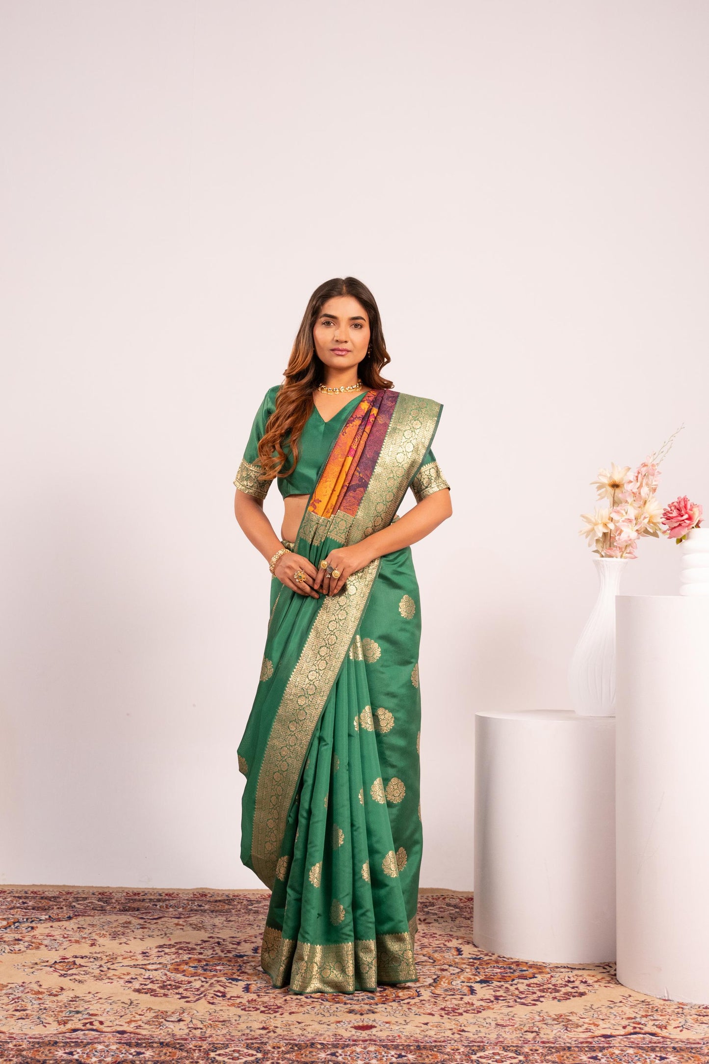 Handloom Banarasi Paithani Silk Saree with Artistic Peacock Pallu - PERROT