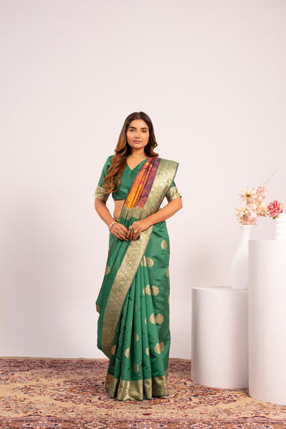 Handloom Banarasi Paithani Silk Saree with Artistic Peacock Pallu - PERROT