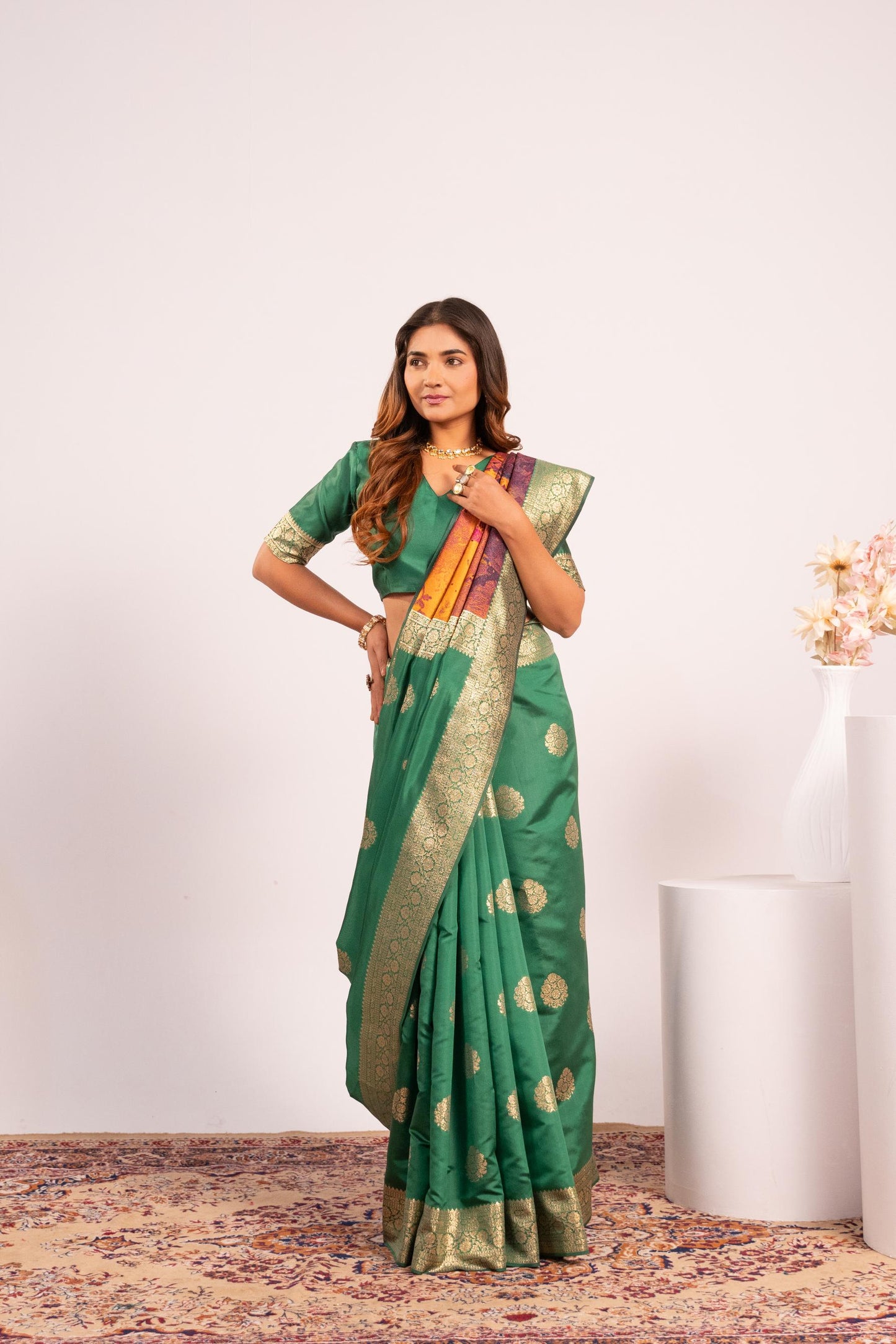 Handloom Banarasi Paithani Silk Saree with Artistic Peacock Pallu - PERROT
