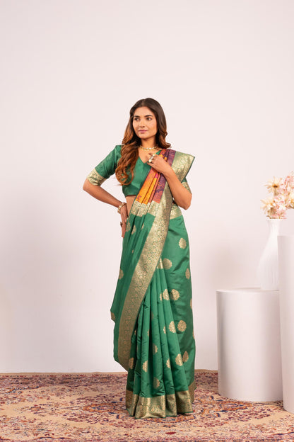 Handloom Banarasi Paithani Silk Saree with Artistic Peacock Pallu - PERROT