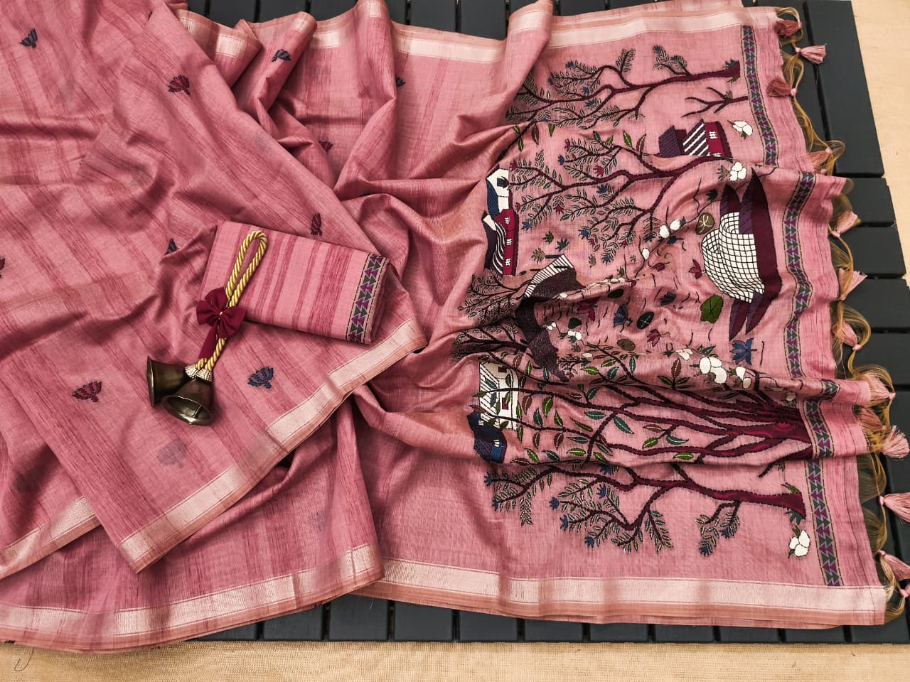 Pure Ghicha Cotton Saree with Traditional Pallu- PINK