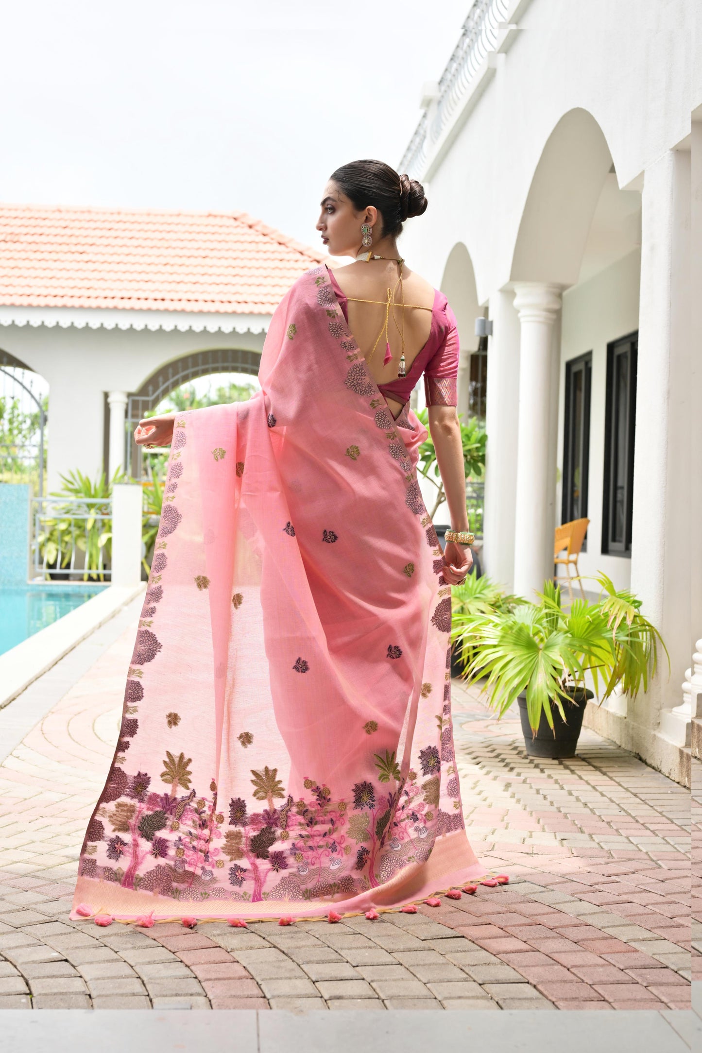 Premium Chanderi Cotton Handloom Saree- PINK