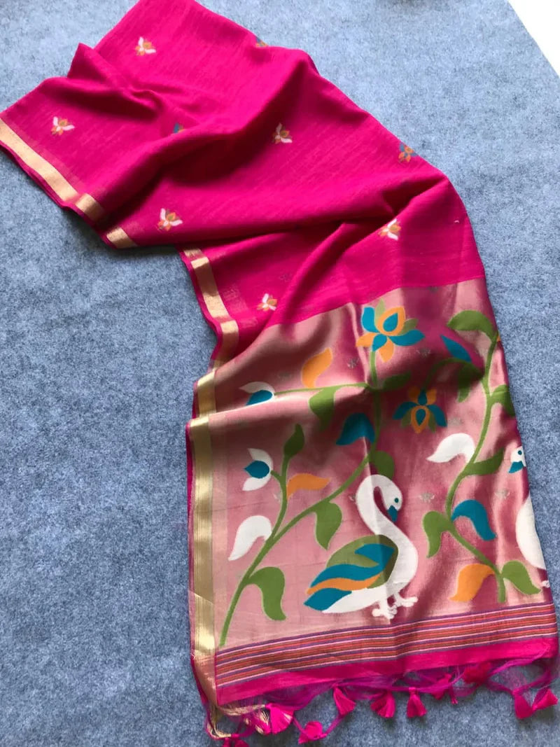 PURE MUSLIN LINEN ZARI JAMDANI SAREE-PINK
