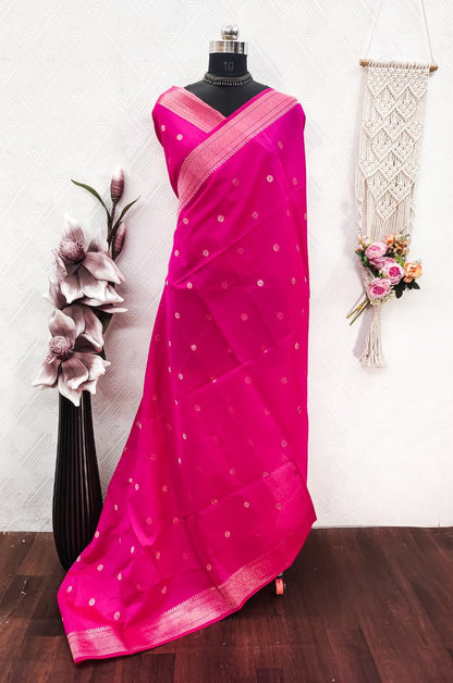 Khadi Raw Silk Saree with Traditional Woven Border & Multicolor Motifs -PINK