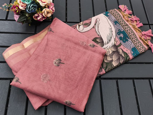 Swan Grace Floral Art Saree- PINK