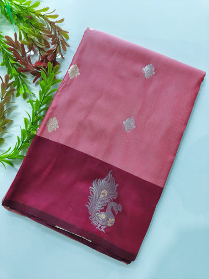 Banarasi Katan Silk Saree With Peacock Weaving  - PINK