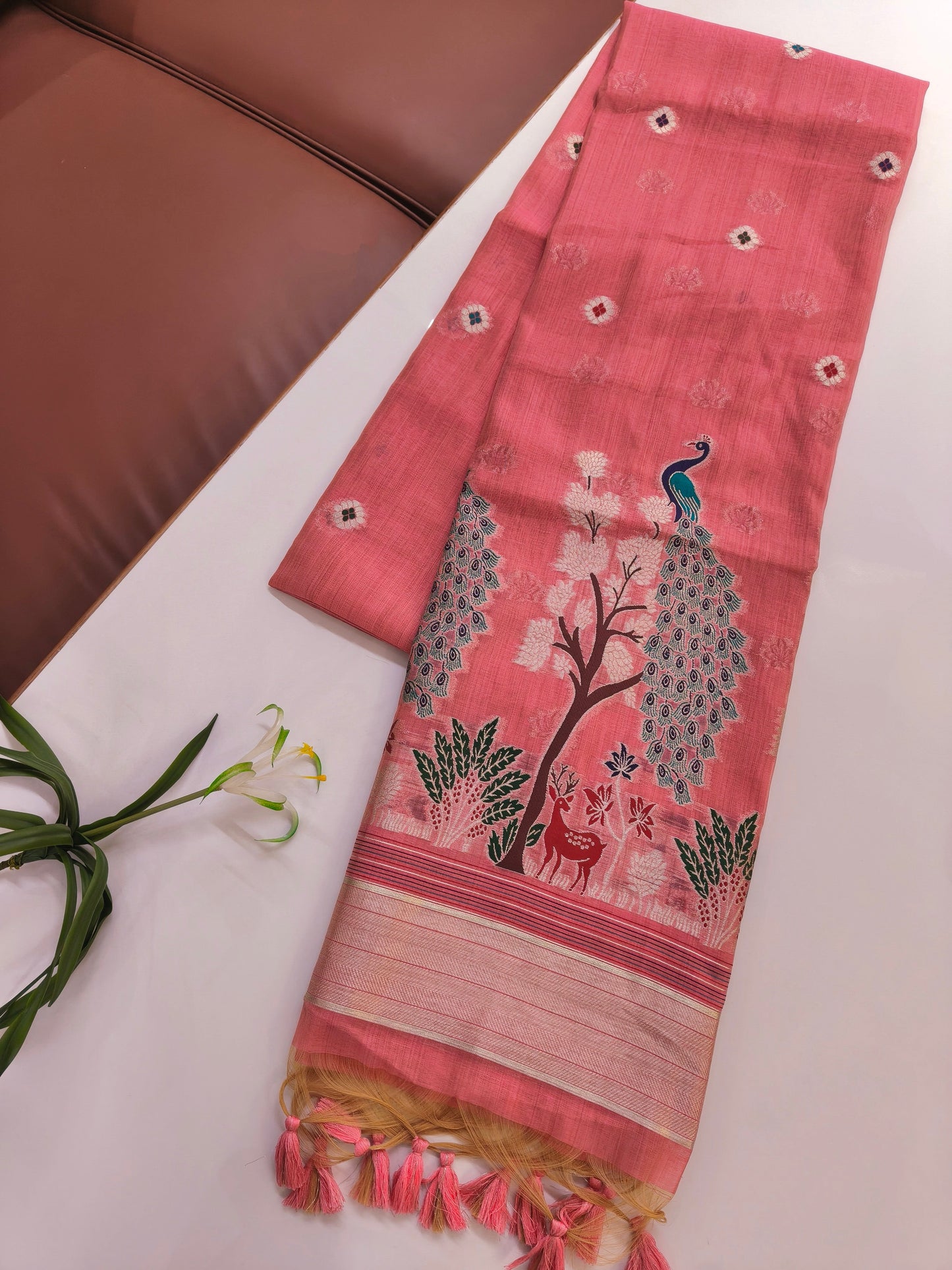 Soft Muga Cotton Maheswari Pattern Saree - Pink