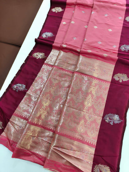 Banarasi Katan Silk Saree With Peacock Weaving  - PINK