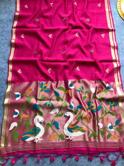 PURE MUSLIN LINEN ZARI JAMDANI SAREE-PINK