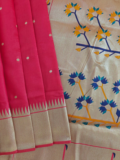 Banarasi Paithani Saree Design with Traditional Kalpavalli Pattern-PINK