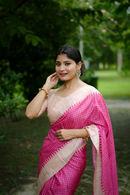 Aarita Authentic Ikkat Handloom Saree- PINK