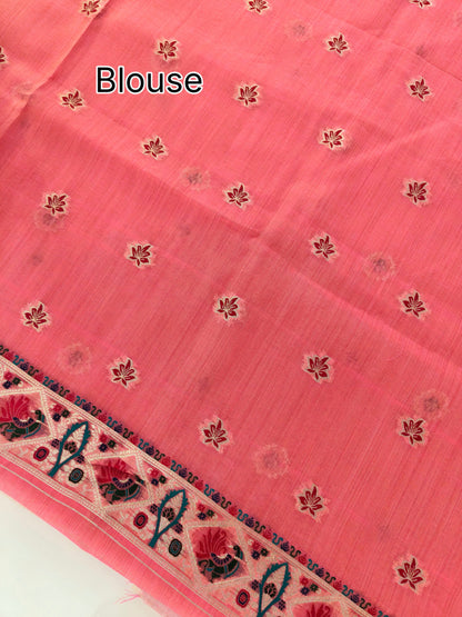 Soft Muga Cotton Maheswari Pattern Saree - Pink