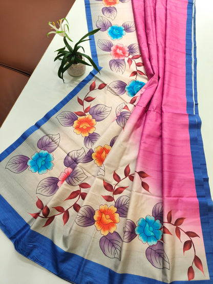 Modern Ethnic Saree with Floral Design -  PINK