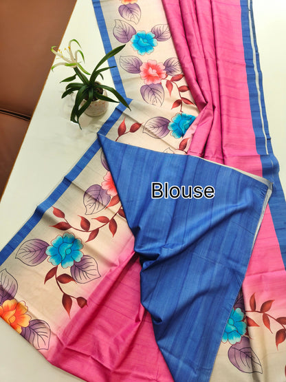 Modern Ethnic Saree with Floral Design -  PINK