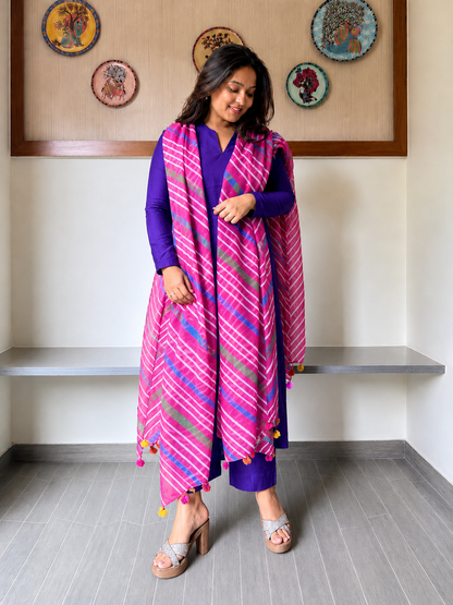 Classic Leheriya Pattern kota Cotton Dupatta-PINK