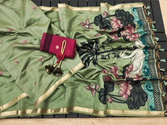 Swan Grace Floral Art Saree-PISTA