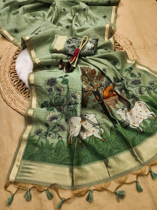 Govansh Heritage Weave Saree- PISTA