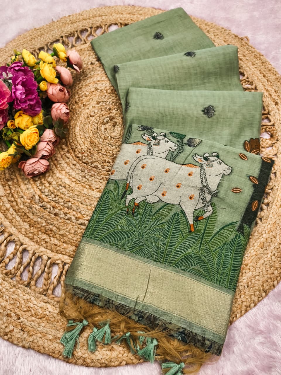 Govansh Heritage Weave Saree- PISTA