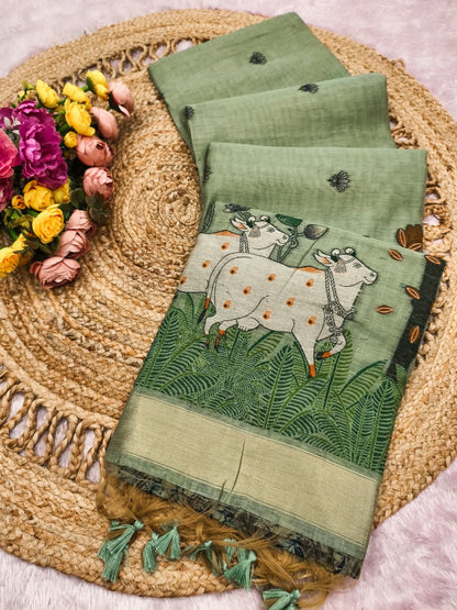 Govansh Heritage Weave Saree- PISTA