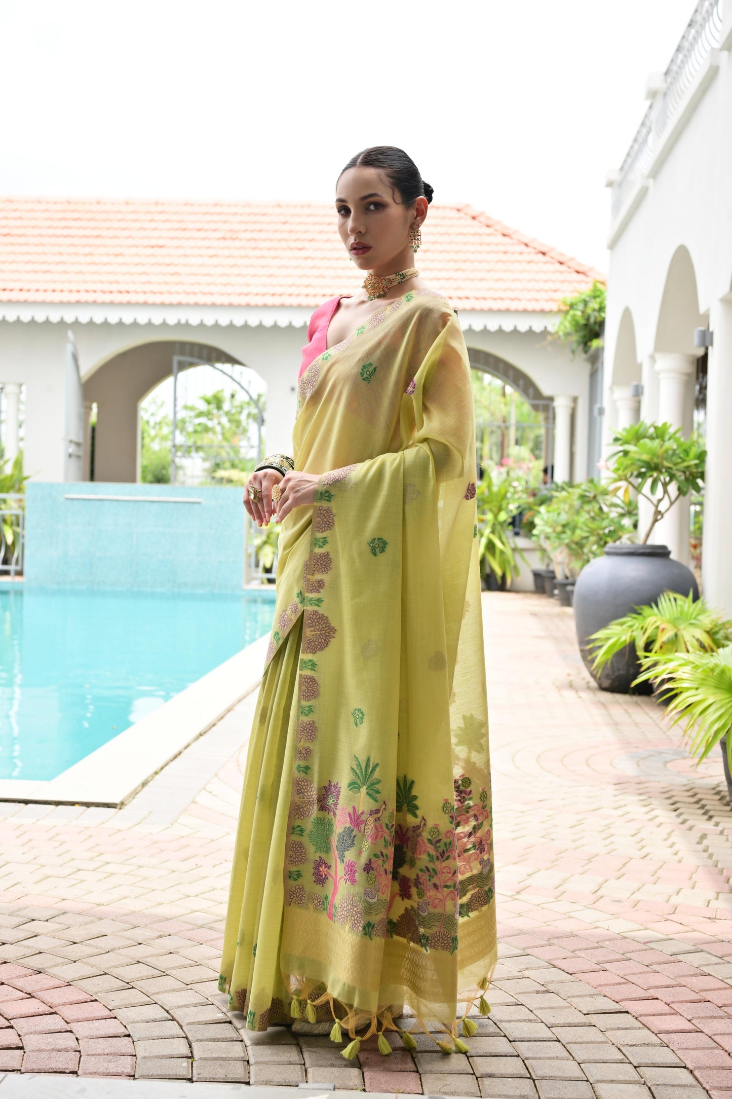 Premium Chanderi Cotton Handloom Saree- PISTA