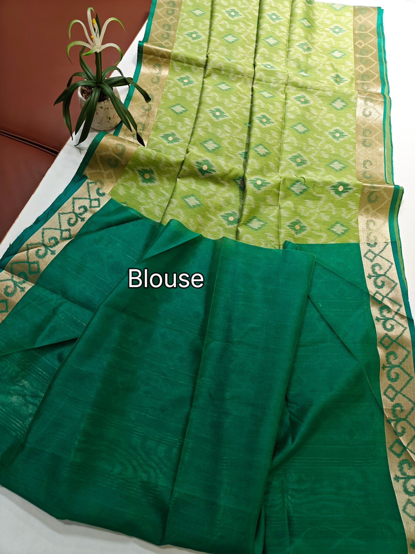 Raw Silk Ikkat Saree With Zari Woven Border-PISTA